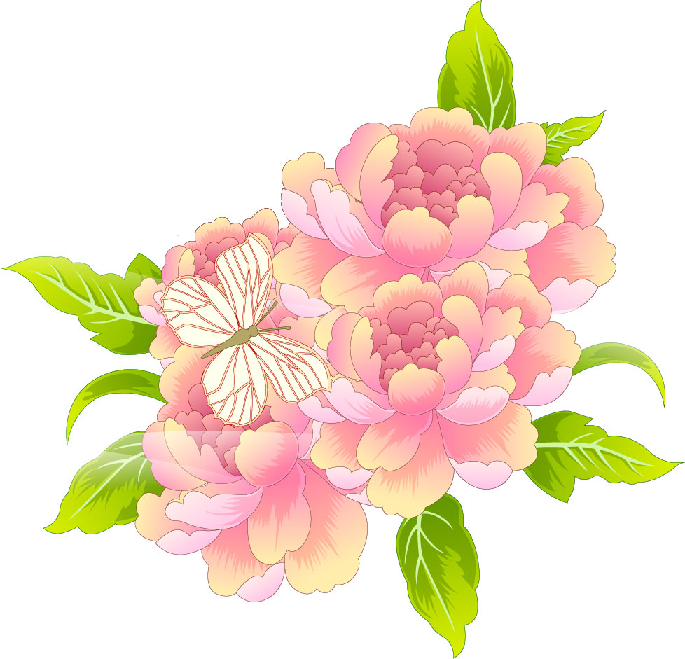 ピンクの花のイラスト フリー素材 No 199 赤紫 蝶