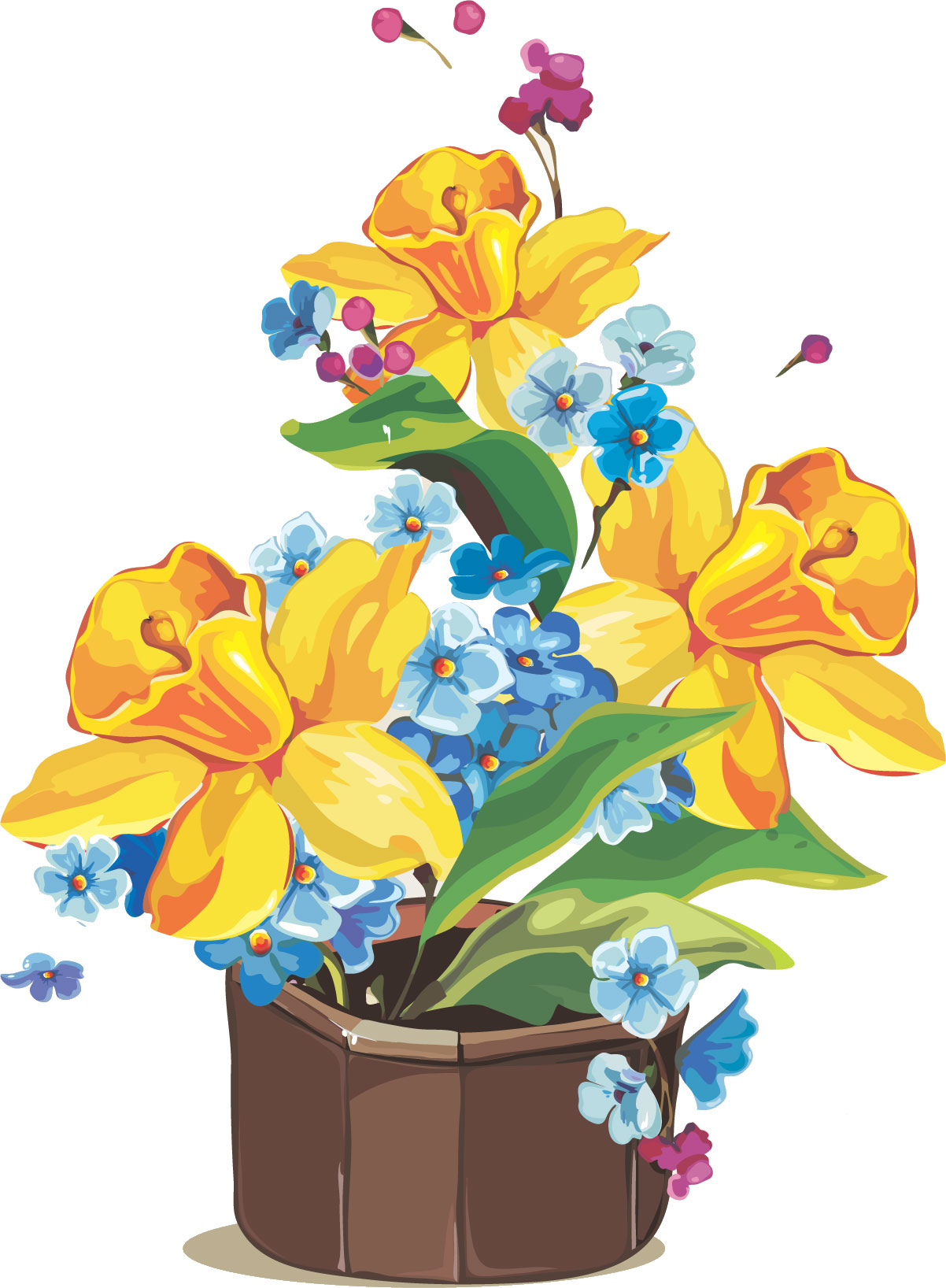 花のイラスト フリー素材 花束no 263 黄 青 紫 鉢