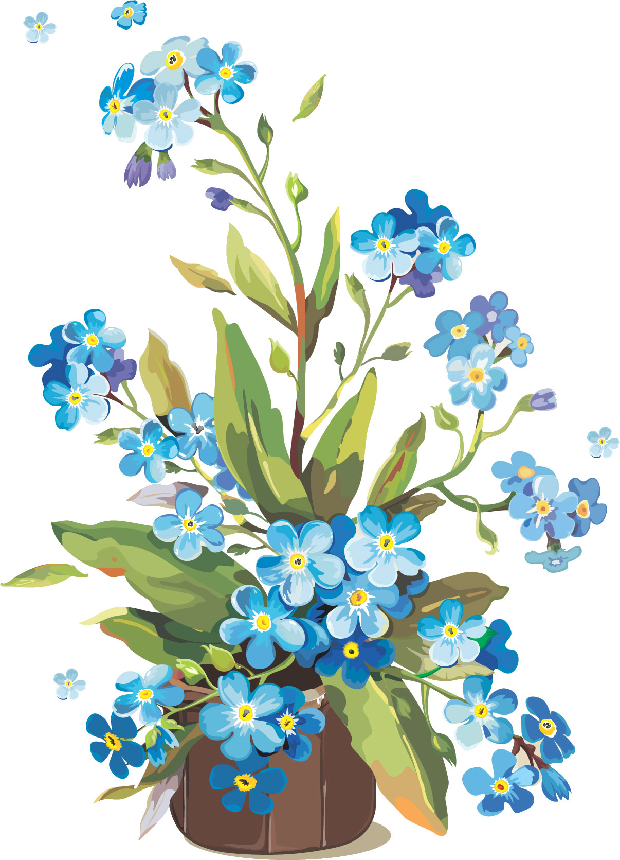花束イラスト-青・長い葉