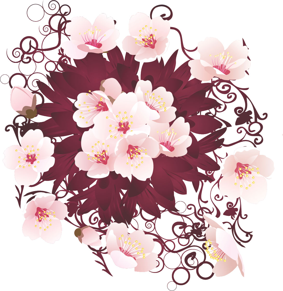 サクラのイラスト見本-桜の束・ピンク