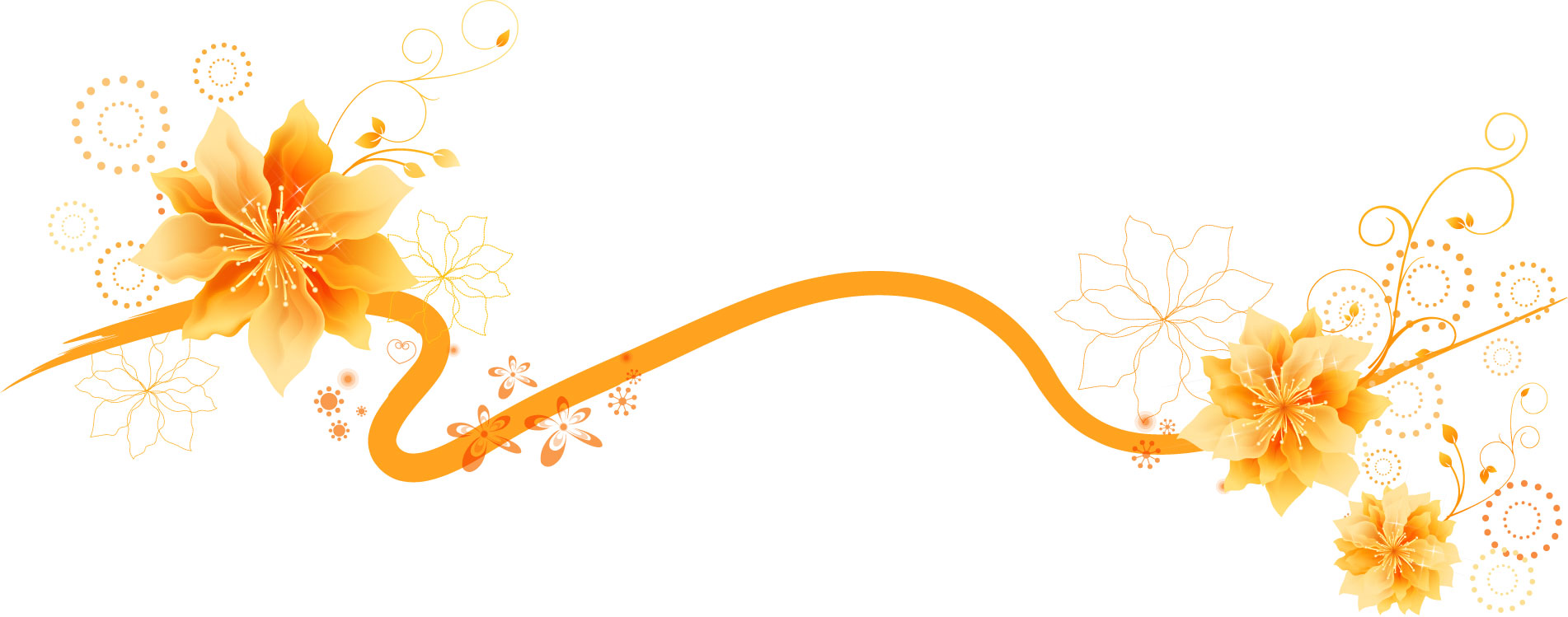 花のライン線イラスト-オレンジ