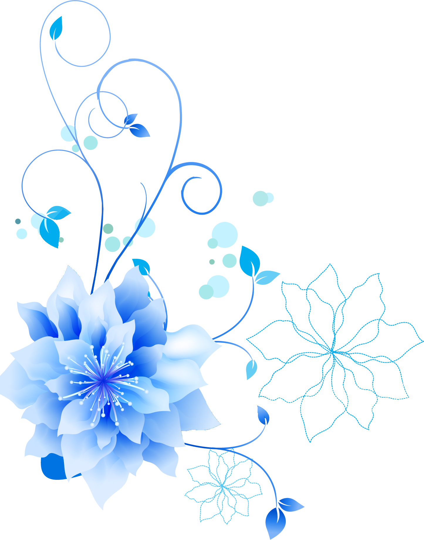 ポップでかわいい花のイラスト フリー素材 No 037 青 枝葉