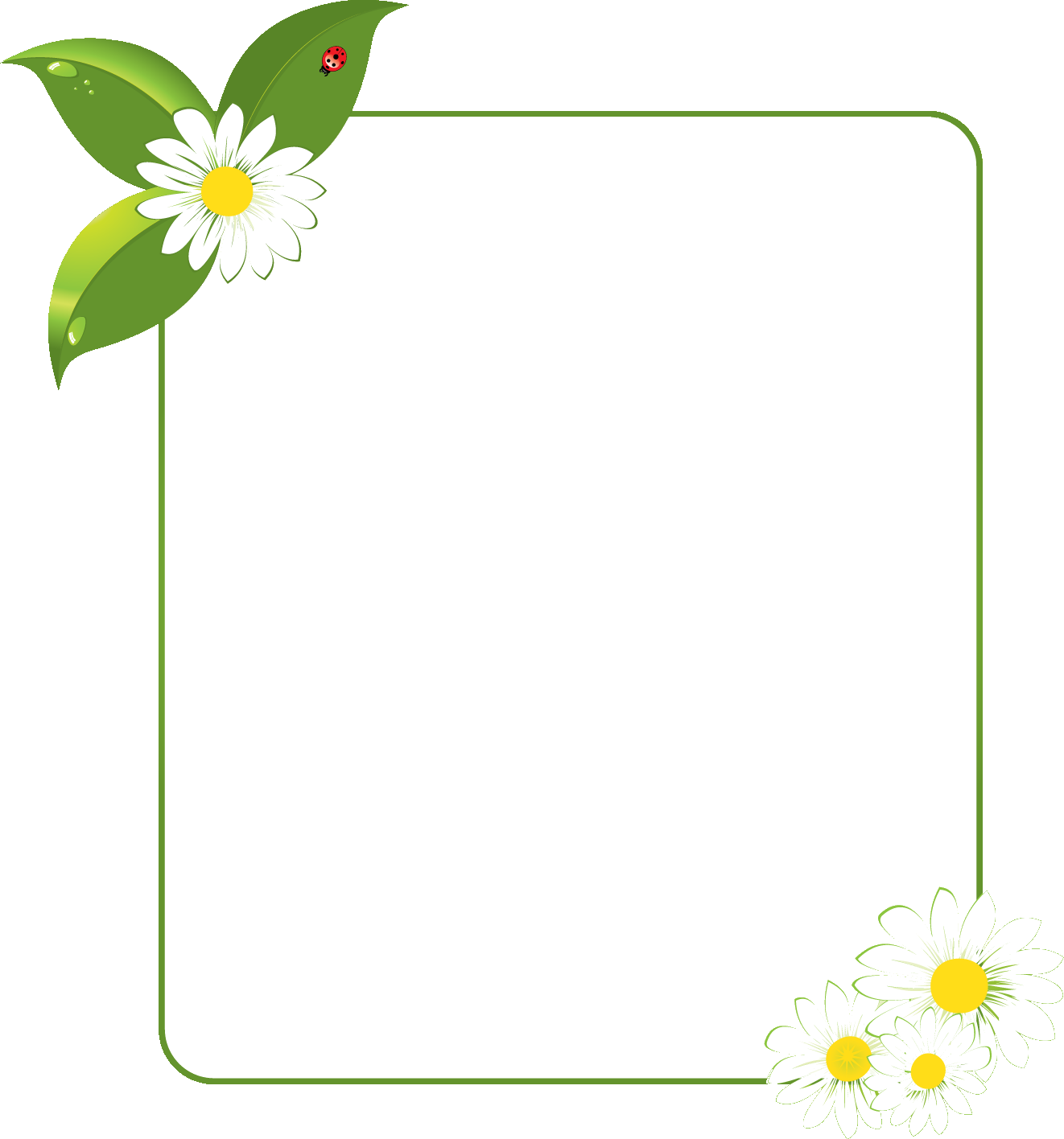 花のイラスト フリー素材 フレーム枠no 490 白黄 葉 てんとう虫