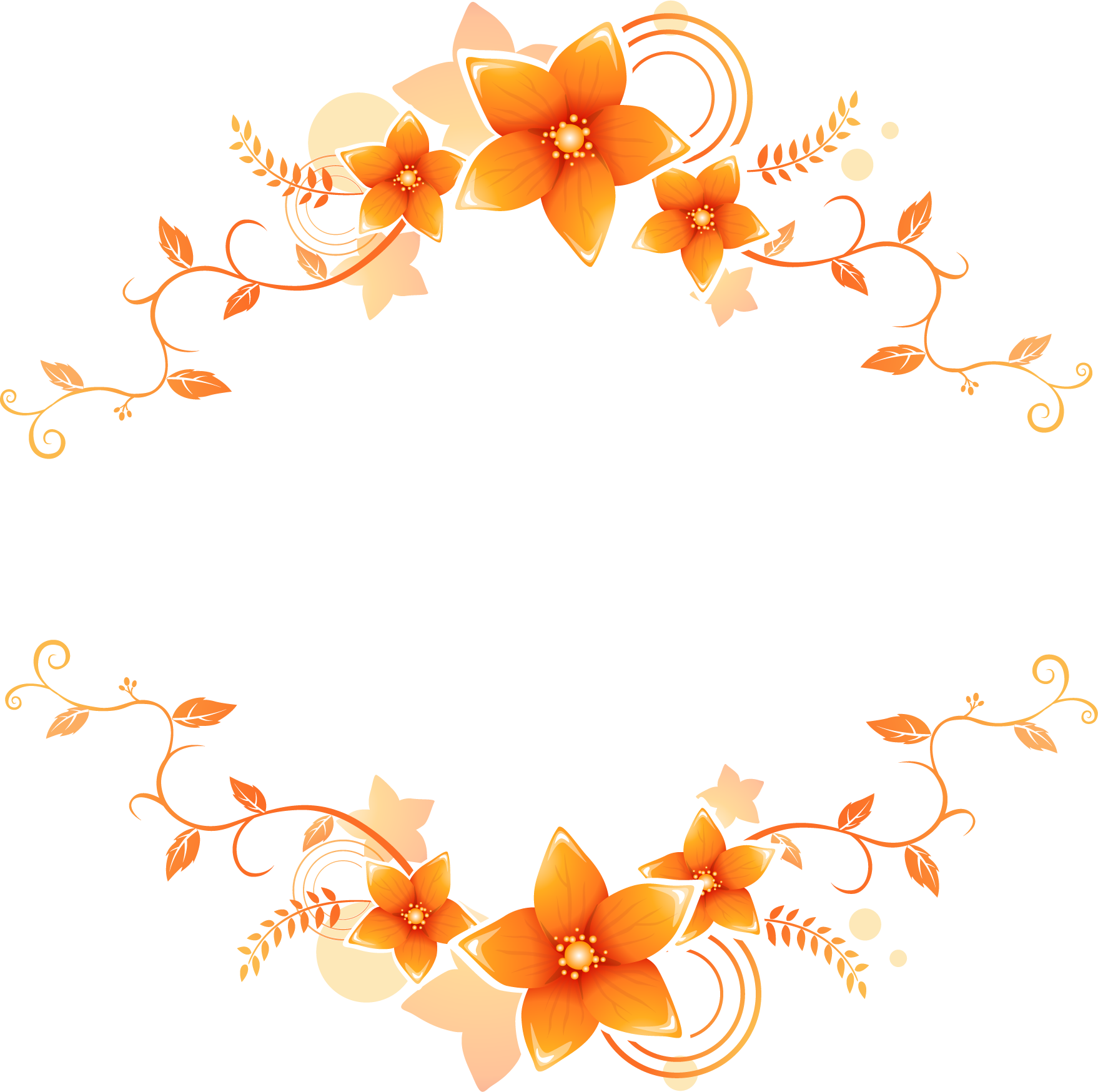 オレンジ色の花のイラスト フリー素材 No 179 オレンジ 上下 蔓葉