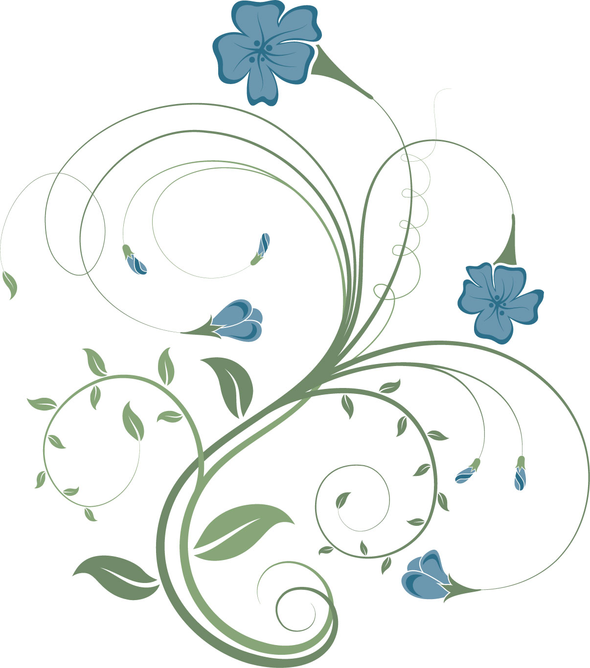 可愛い花のイラスト-青・つぼみ・葉