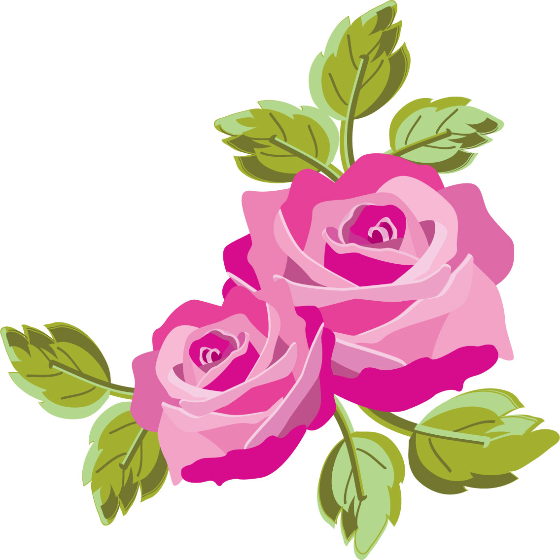 薔薇のイラスト見本-赤紫のバラ・葉