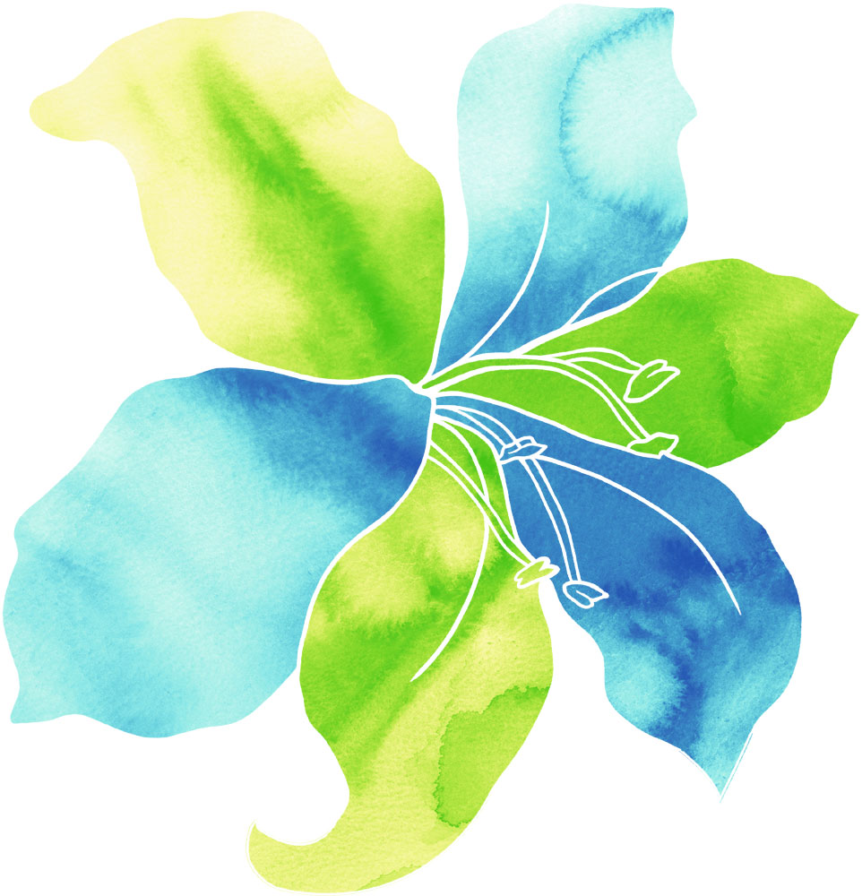 ポップでかわいい花のイラスト・フリー素材／No.063『青・黄緑・水彩風』