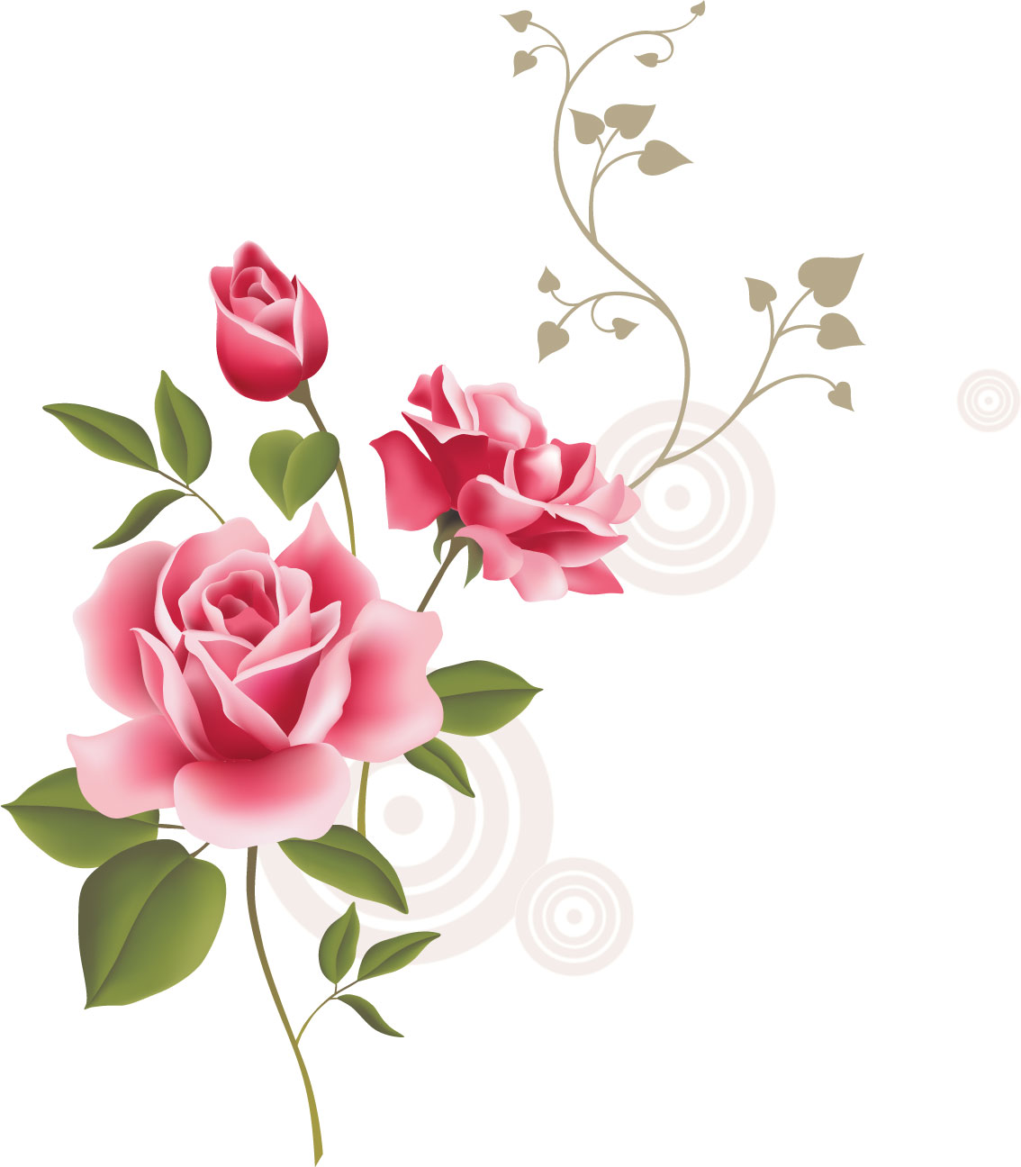 薔薇のイラスト見本-ピンクのバラ・葉