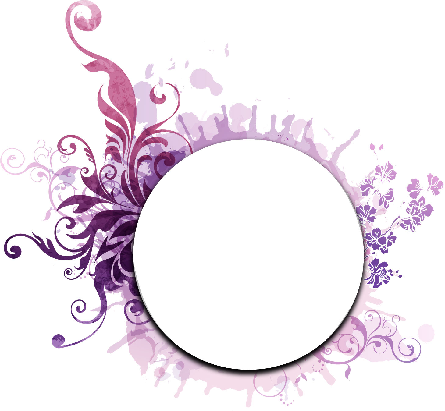 花のフレーム枠イラスト-草葉模様・紫