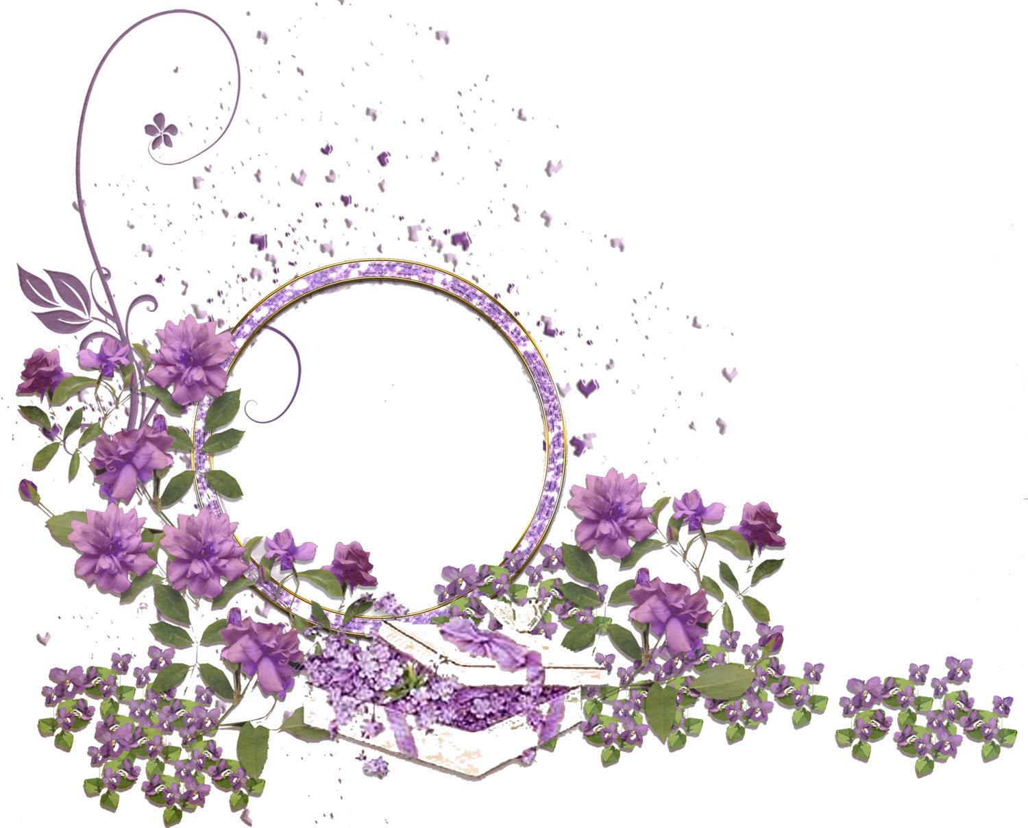 花のイラスト フリー素材 フレーム枠no 117 紫 葉 蔓 箱