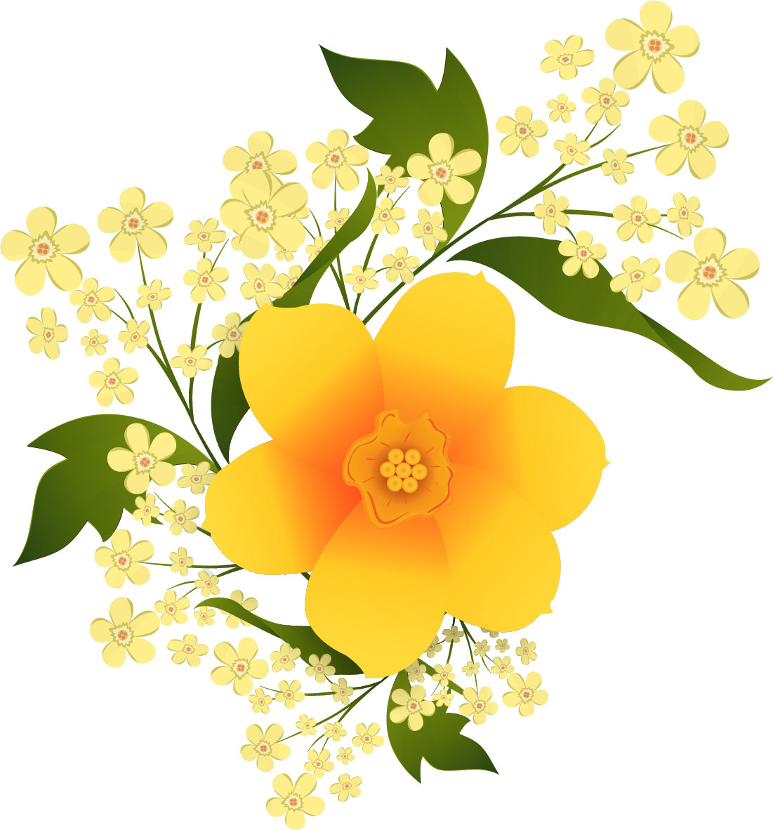 黄色い花のイラスト フリー素材 No 195 黄オレンジ 葉