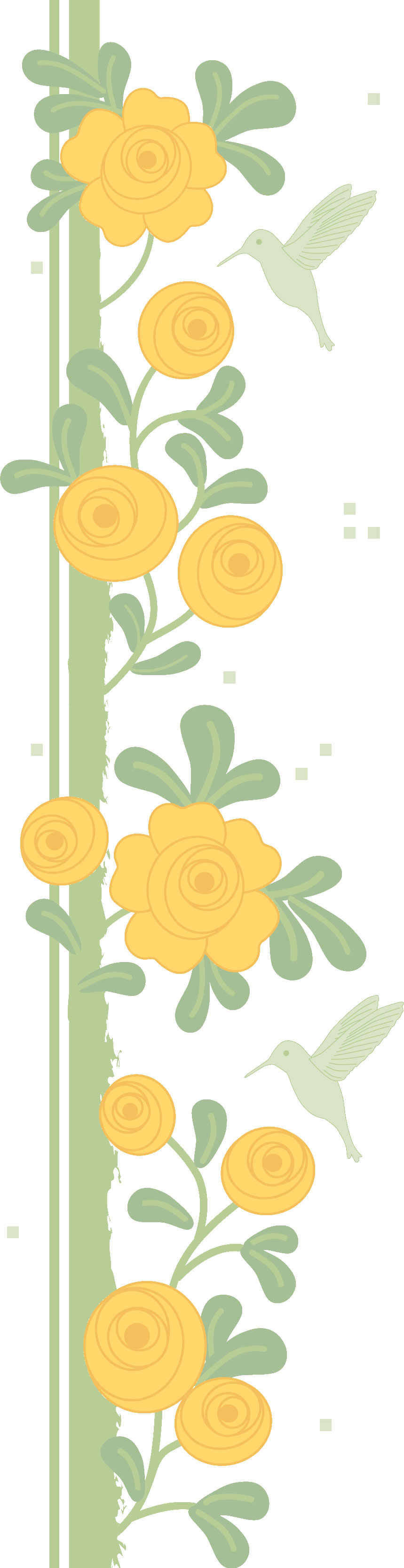 花のライン線イラスト-オレンジ・茎葉・蔓