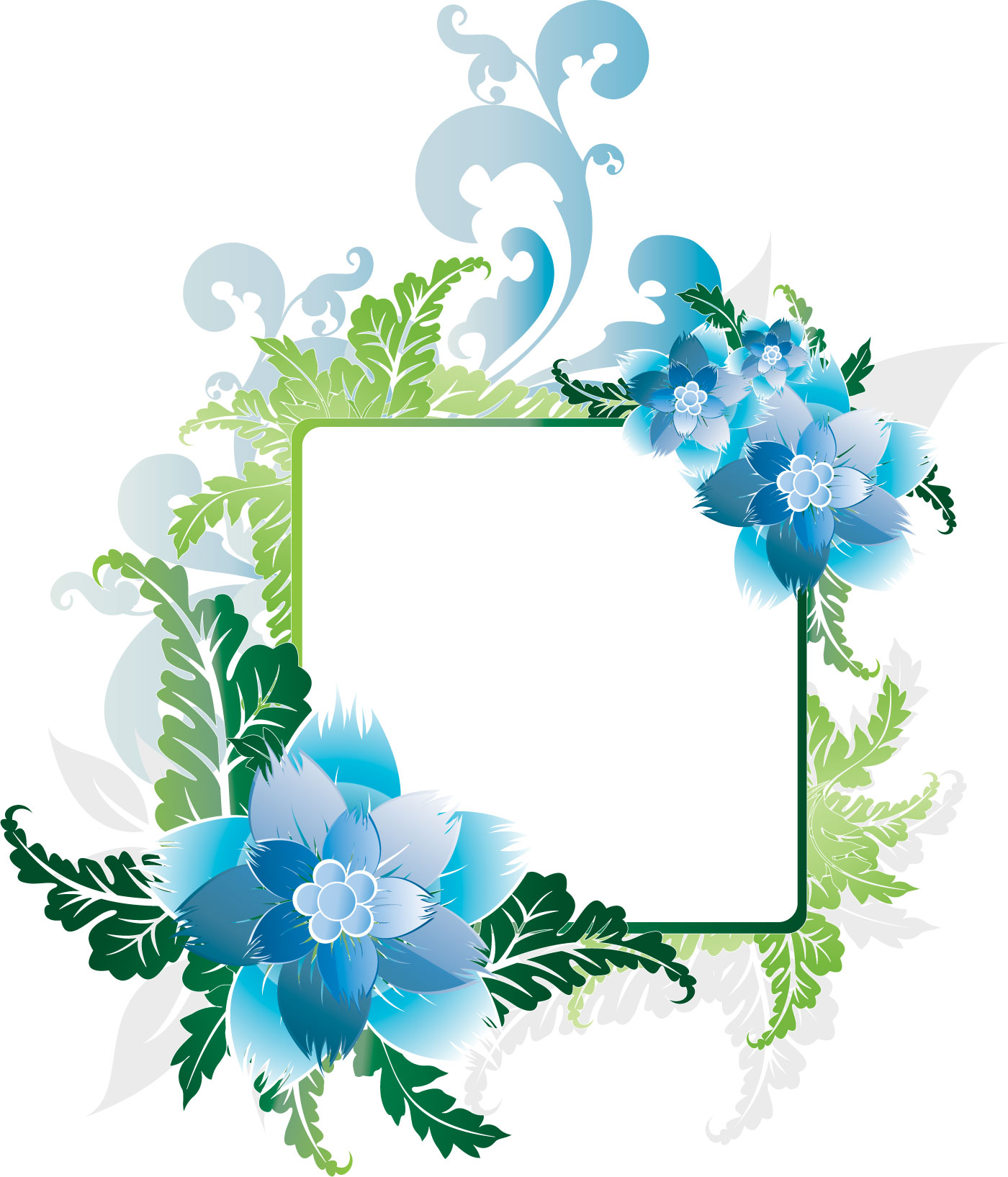 花のイラスト フリー素材 フレーム枠no 523 青 水色 葉