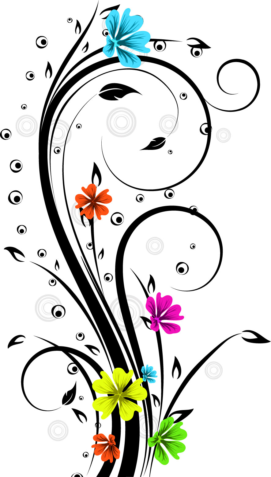 可愛い花のイラスト-カラフル・茎葉・蔓