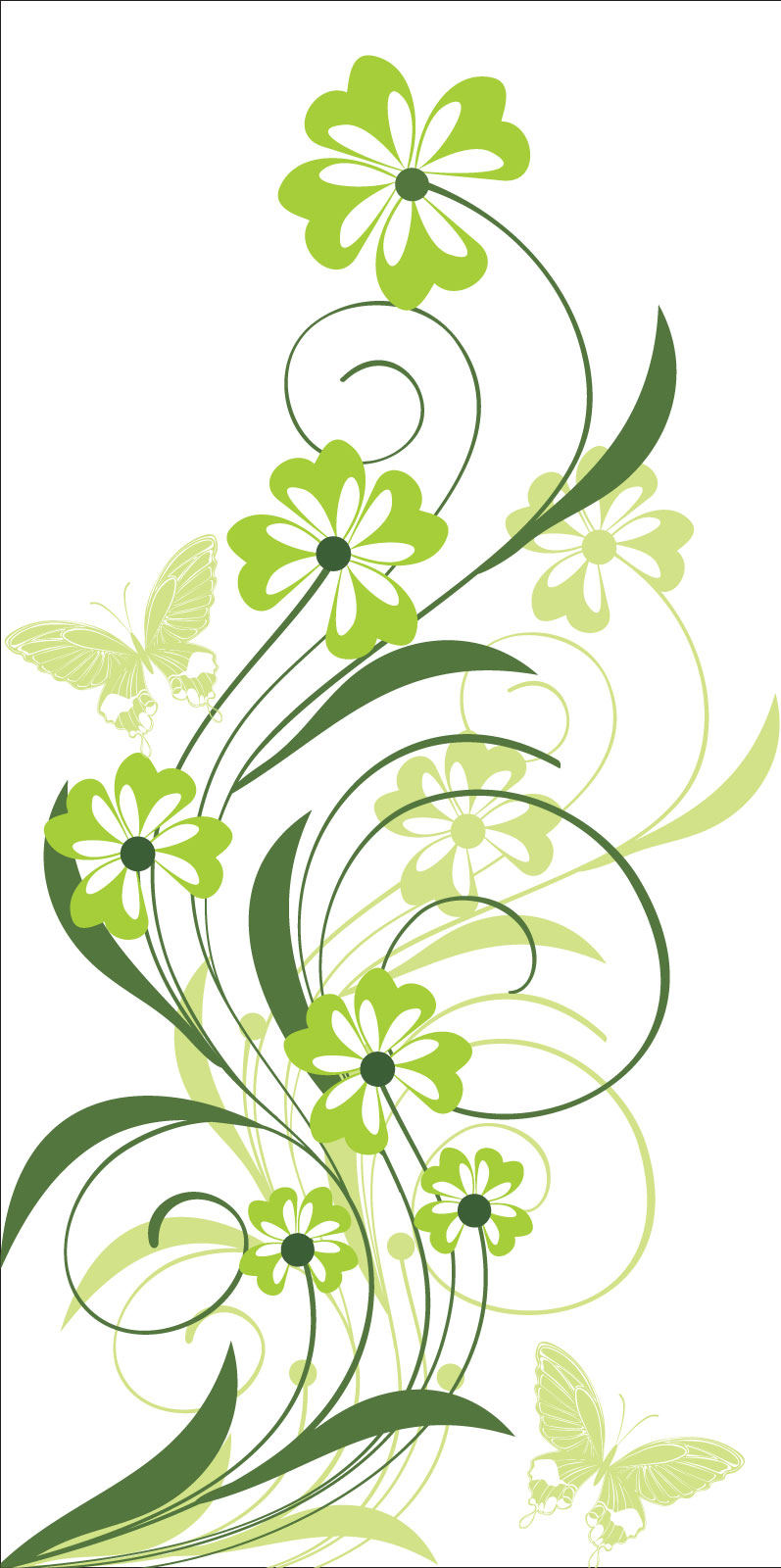 緑色の花のイラスト フリー素材 No 124 緑 蝶 茎葉 蔓