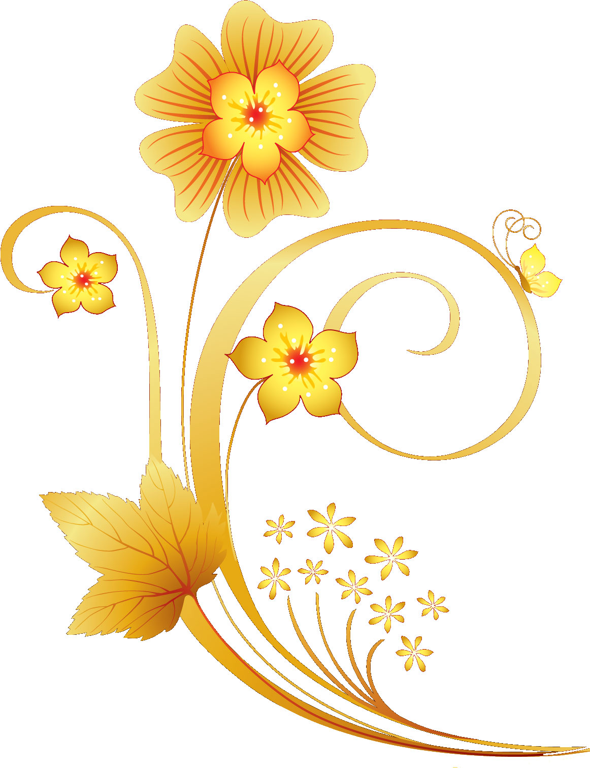 ポップでかわいい花のイラスト フリー素材 No 074 黄 ゴールド 蝶