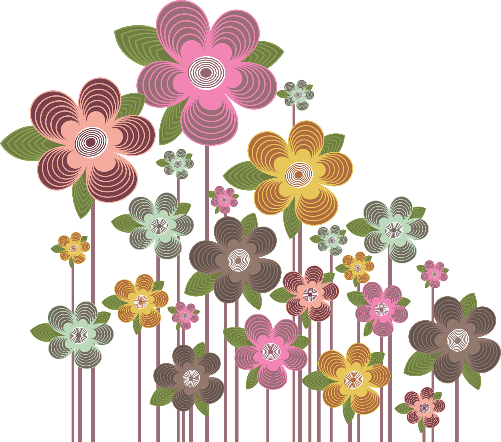 可愛い花のイラスト-群生・カラフル・暗め
