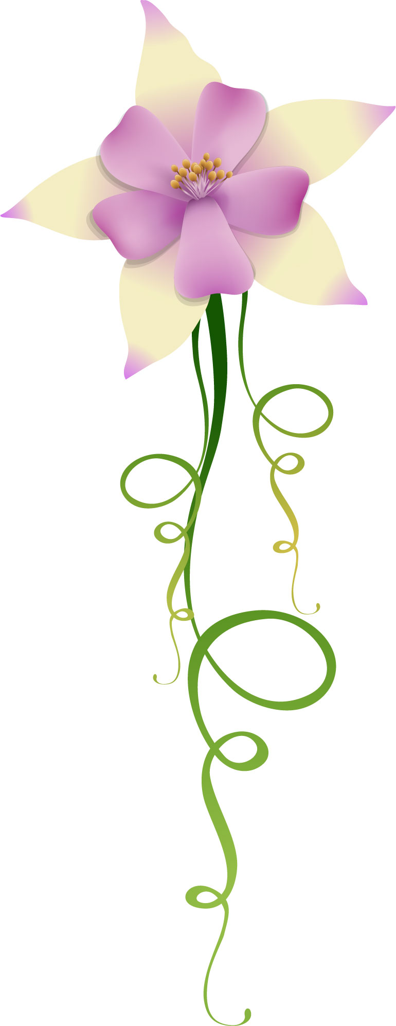 花のライン線イラスト-白紫・蔦・蔓・葉