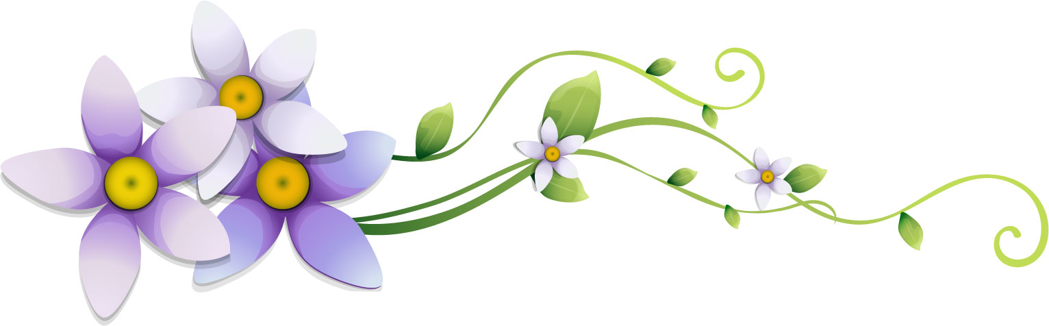 花のライン線イラスト-青紫・・茎葉・蔓