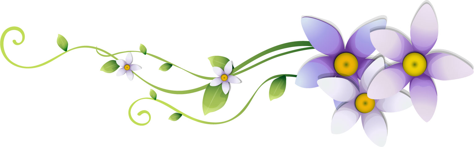 花のライン線イラスト-青紫・・茎葉・蔓