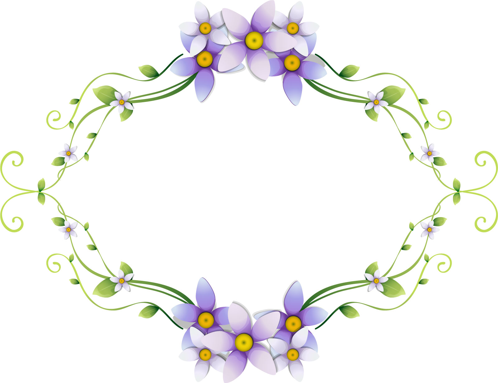 花のイラスト フリー素材 フレーム枠no 536 青紫 茎葉 蔓