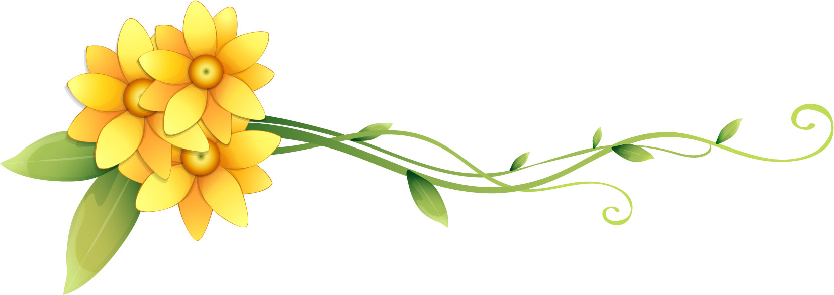 花のライン線イラスト-黄・三輪・茎葉・蔓