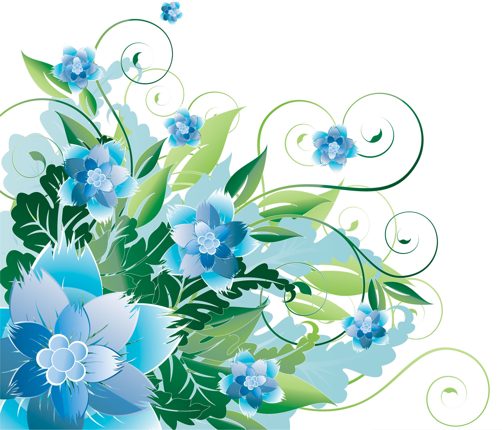 青い花のイラスト フリー素材 No 291 青 群青 茎葉 蔓