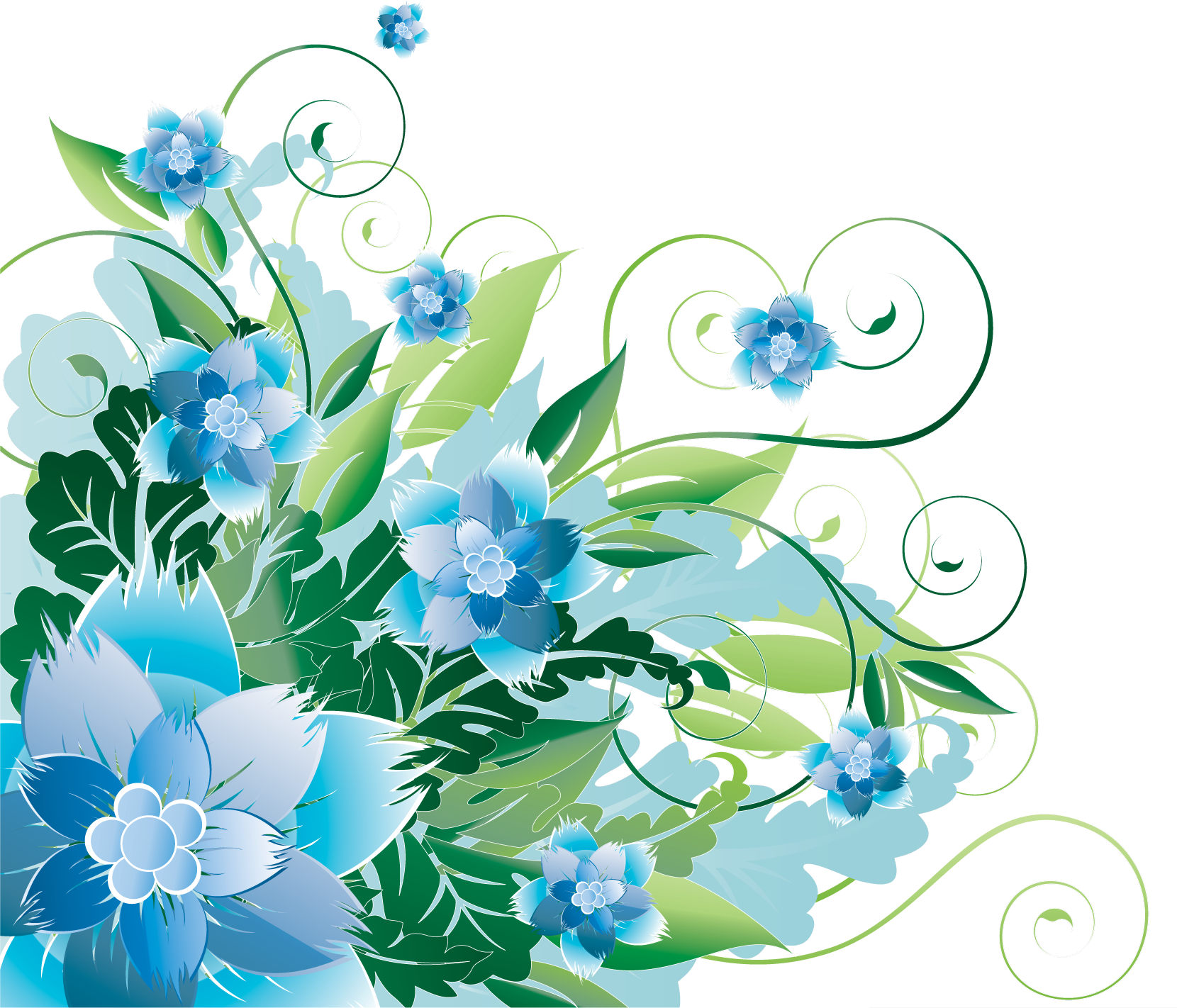 青い花のイラスト フリー素材 No 291 青 群青 茎葉 蔓