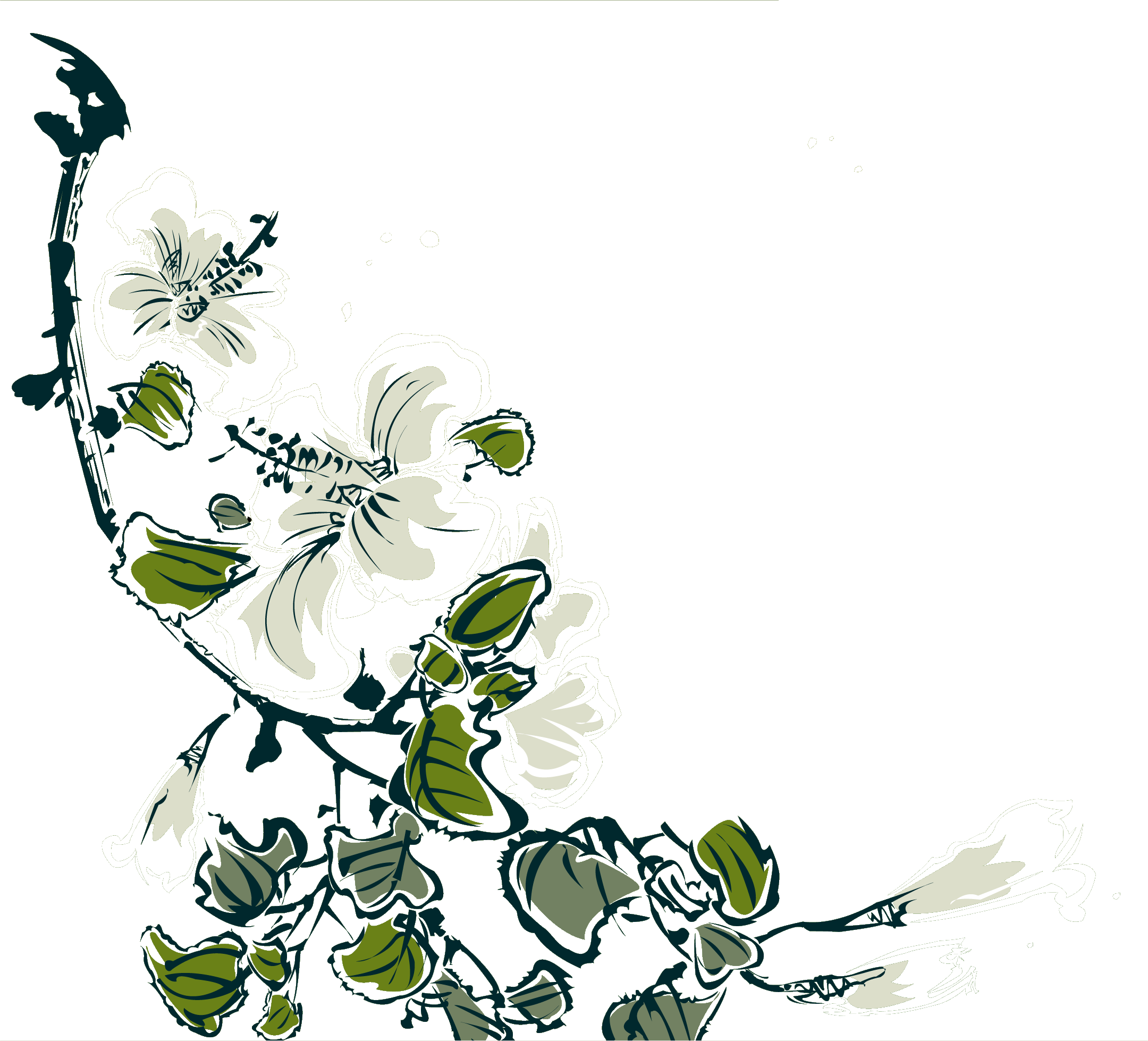 リアルタッチな花のイラスト フリー素材 No 645 手書き風 緑基調