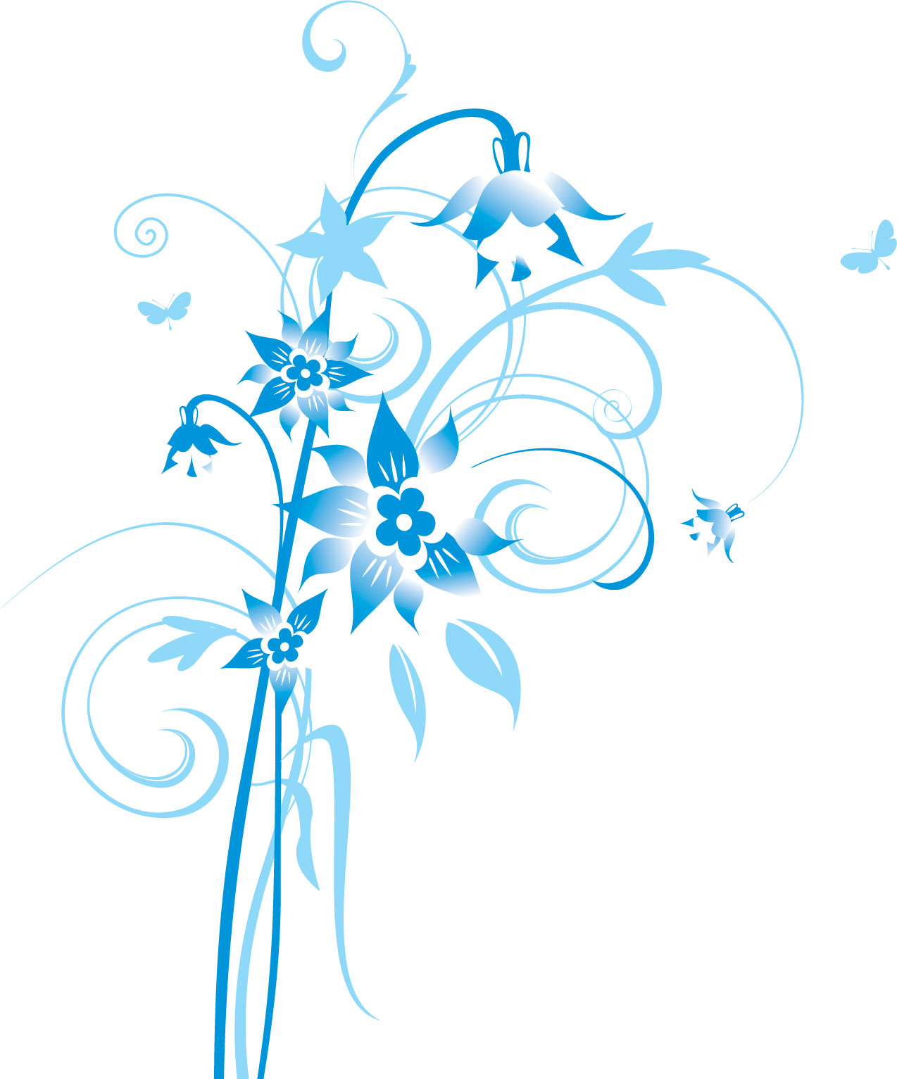 ポップでかわいい花のイラスト フリー素材 No 178 青 水色 蝶