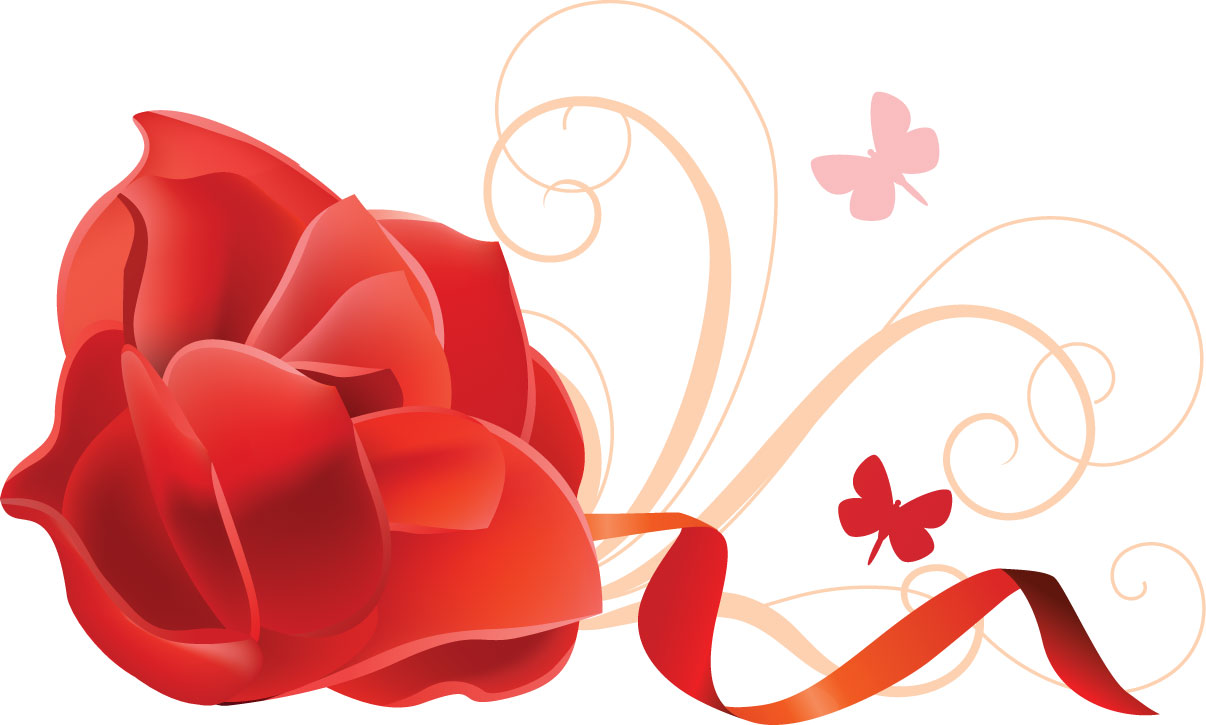 薔薇のイラスト見本-赤いバラ・蝶
