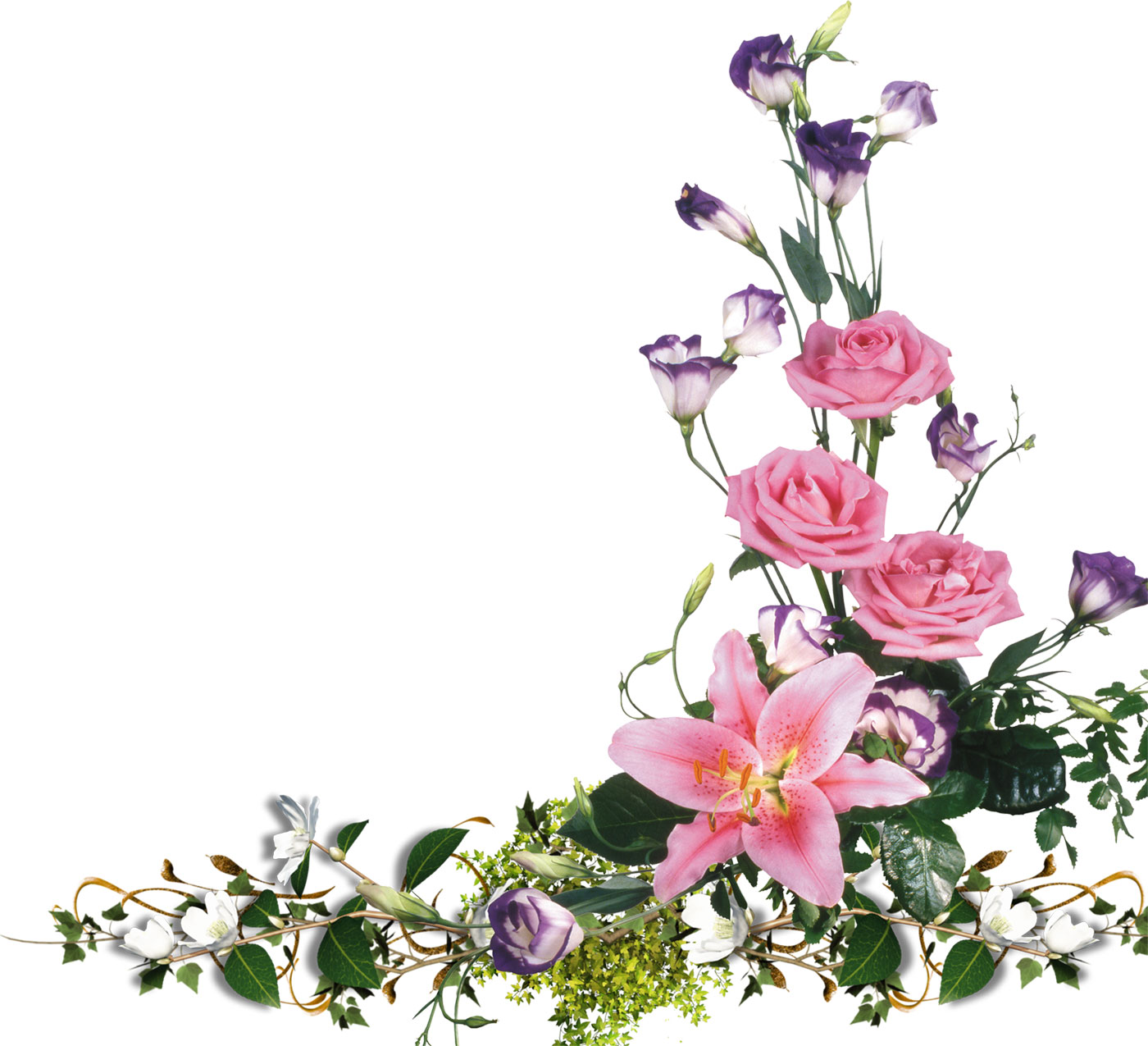 花のイラスト フリー素材 コーナーライン 角 No 1 ピンク 紫の花々