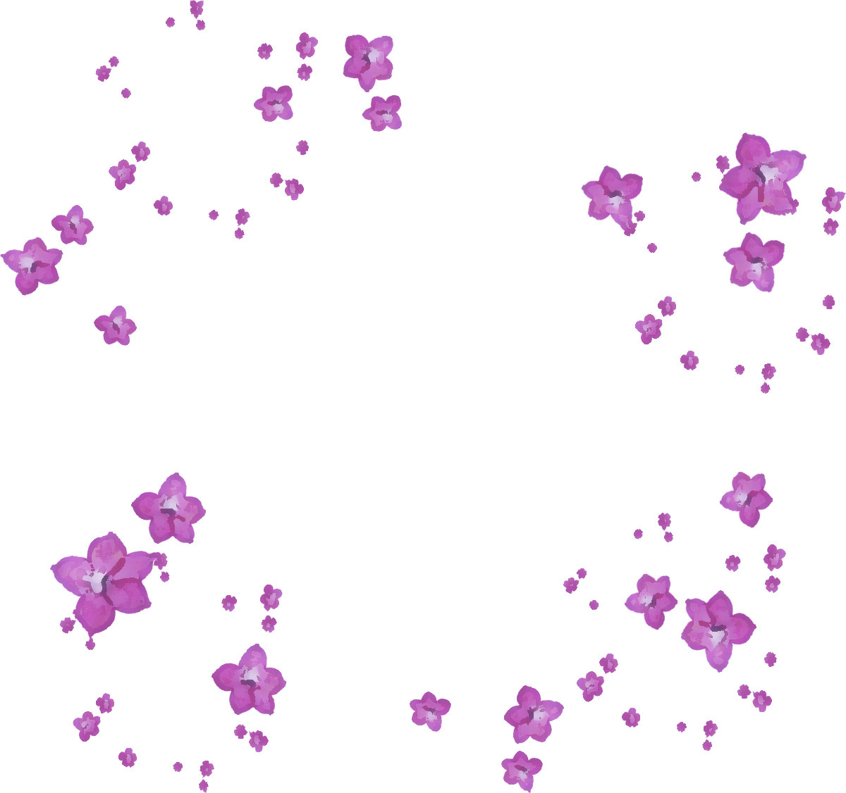 リアルな花のイラスト フリー素材 フレーム枠no 1169 散らばる花 紫
