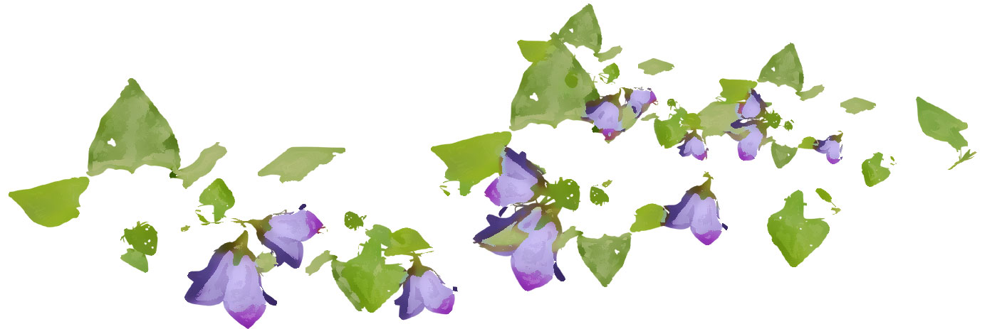 花のライン線イラスト-紫・茎葉