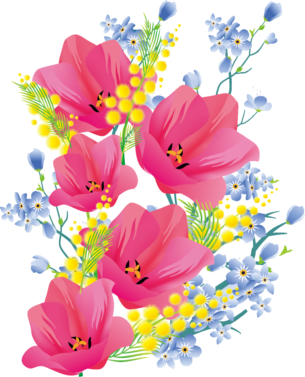 フルカラー・カラフルな花のイラスト・フリー素材／No.179『カラフル・明るい色』