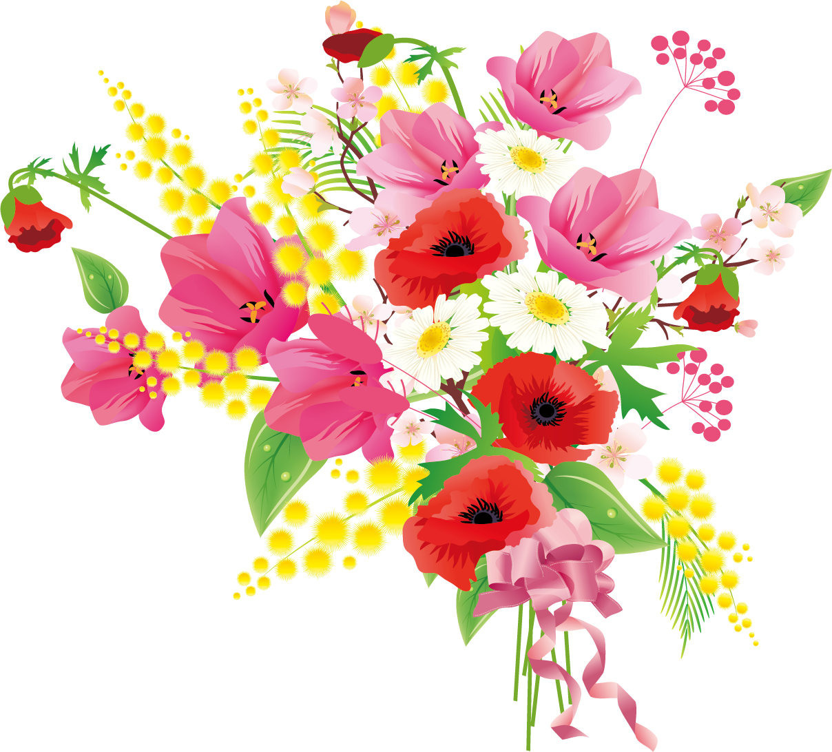 フルカラー カラフルな花のイラスト フリー素材 No 180 明るい花束