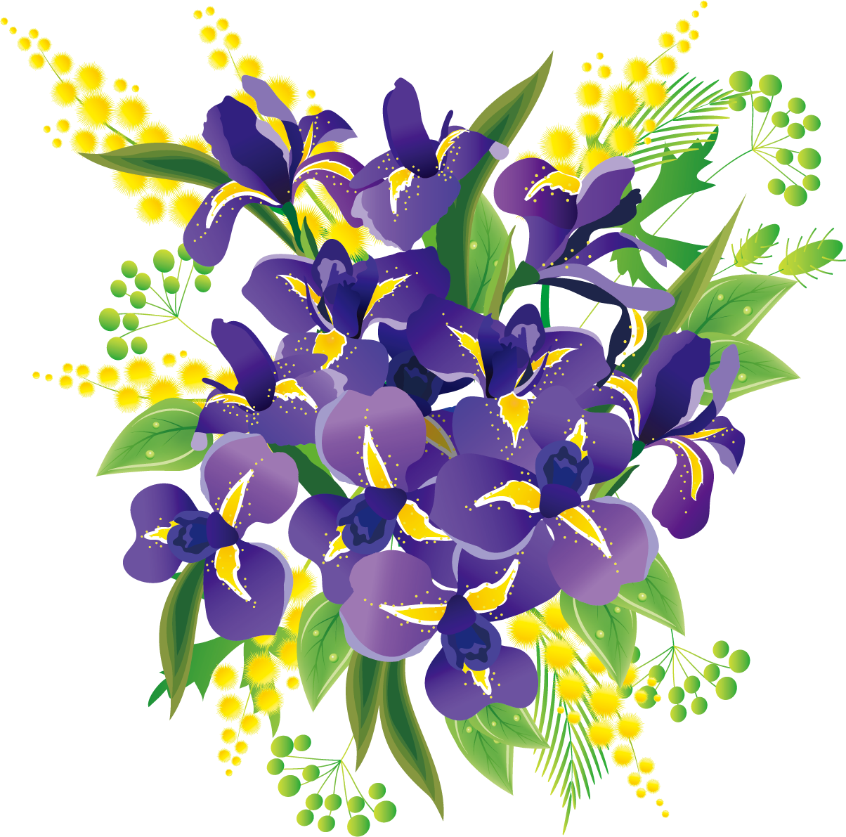 リアルタッチな花のイラスト フリー素材 No 2 群青色 黄 葉