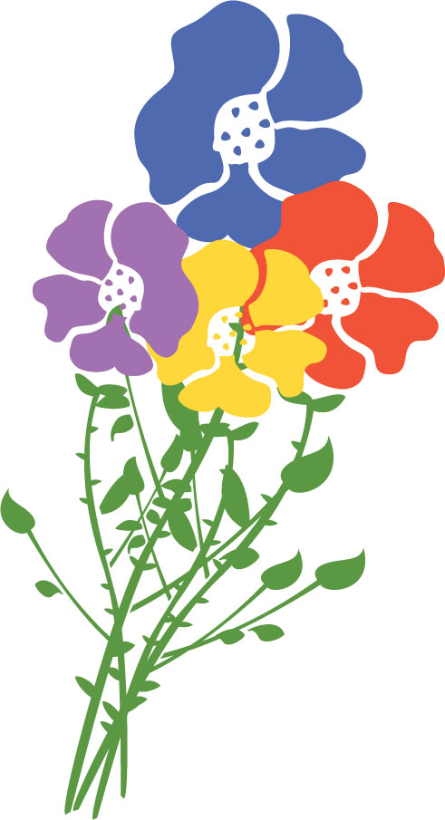 可愛い花のイラスト-四色・トゲ・茎葉