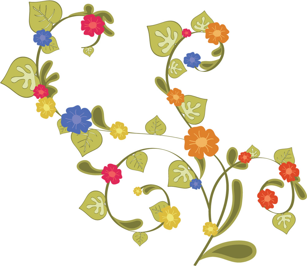 可愛い花のイラスト-カラフルな草葉