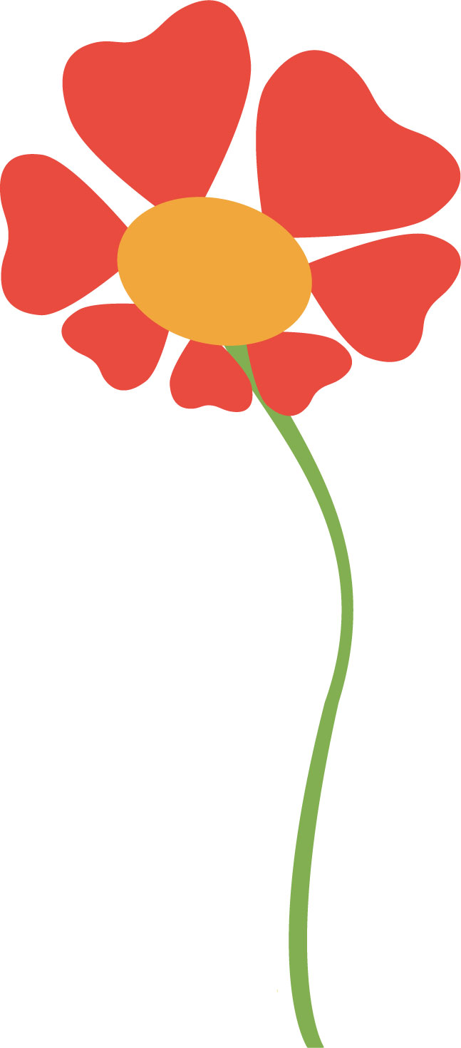 可愛い花のイラスト-赤・オレンジ・一輪