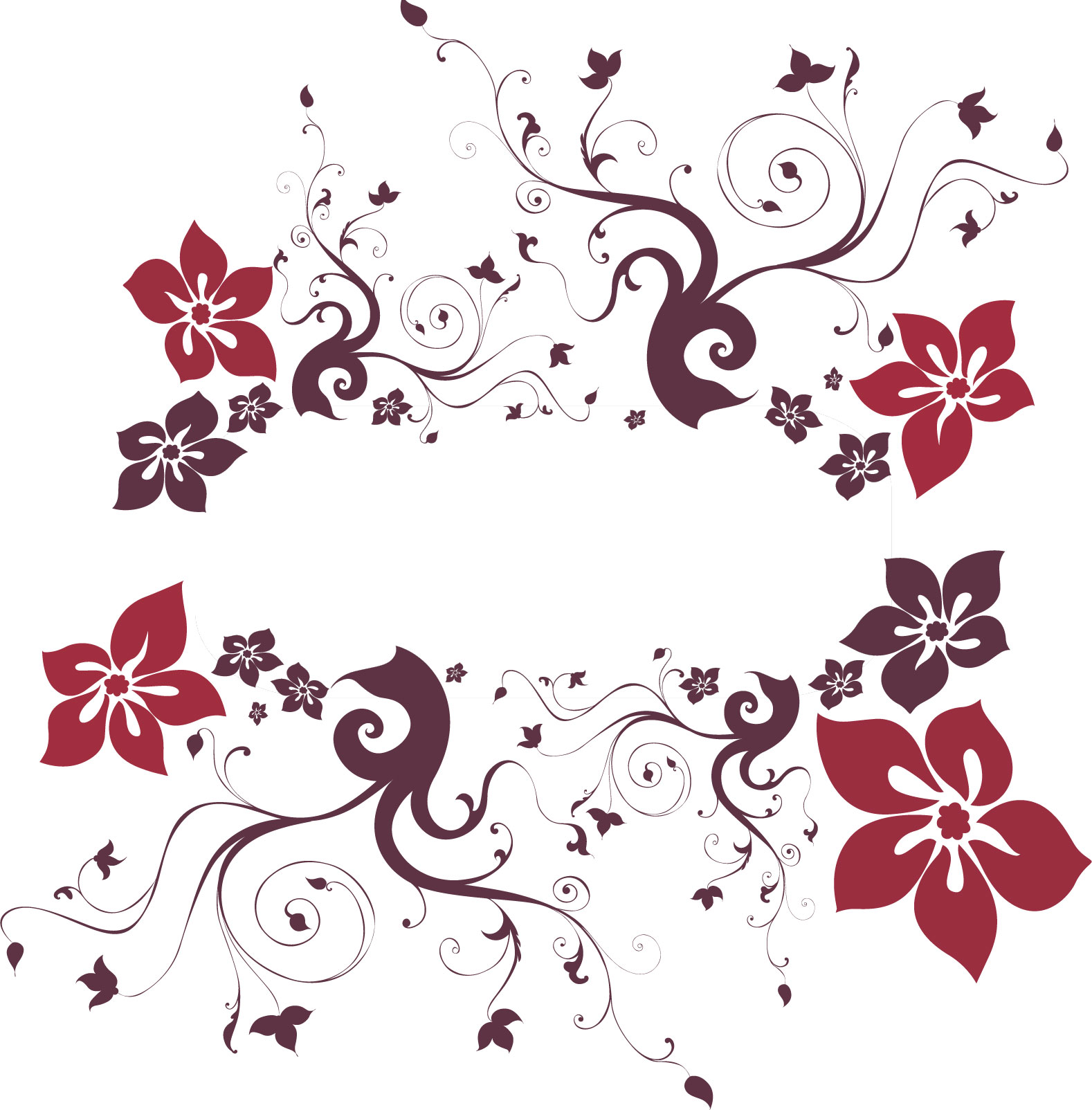 花のフレーム枠イラスト-赤・紫・枝葉・蔓