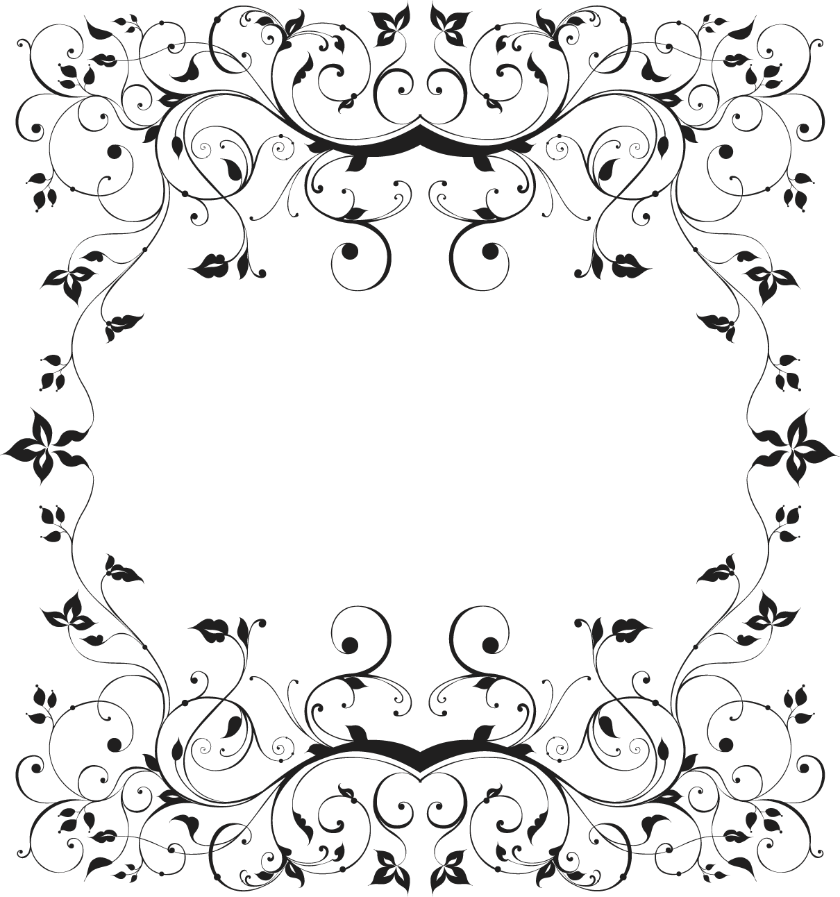 白黒 モノクロの花のイラスト フリー素材 フレーム枠no 791 白黒 茎葉 蔓