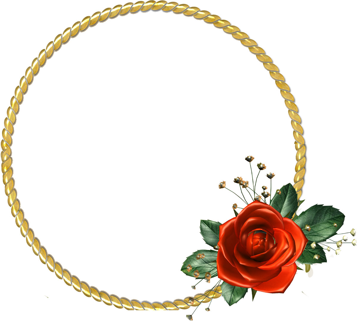 花のフレーム枠イラスト-赤いバラ・葉・透過色