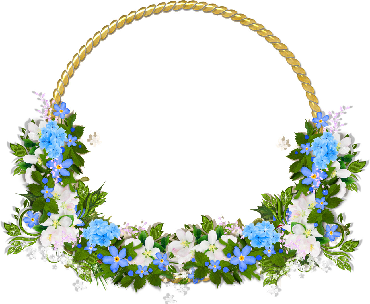青い花のイラスト フリー素材 No 272 水色 白 葉 透過色