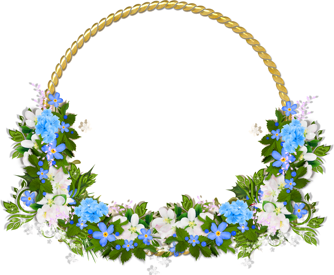 青い花のイラスト フリー素材 No 272 水色 白 葉 透過色