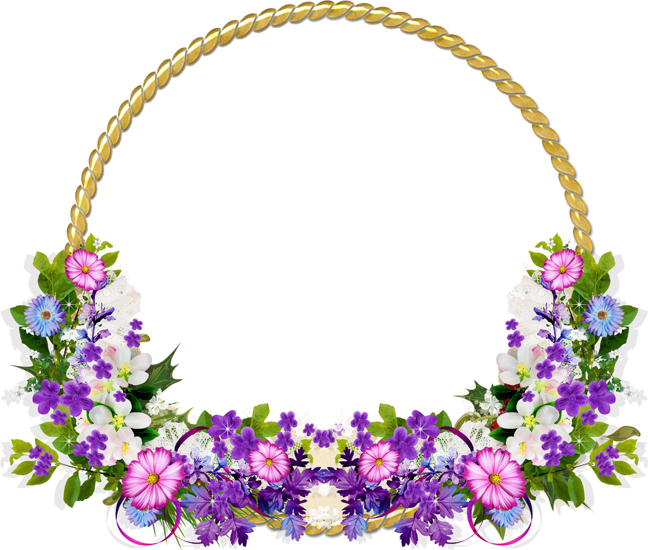 リアルな花のイラスト フリー素材 フレーム枠no 1185 紫 ピンク 葉 透過色