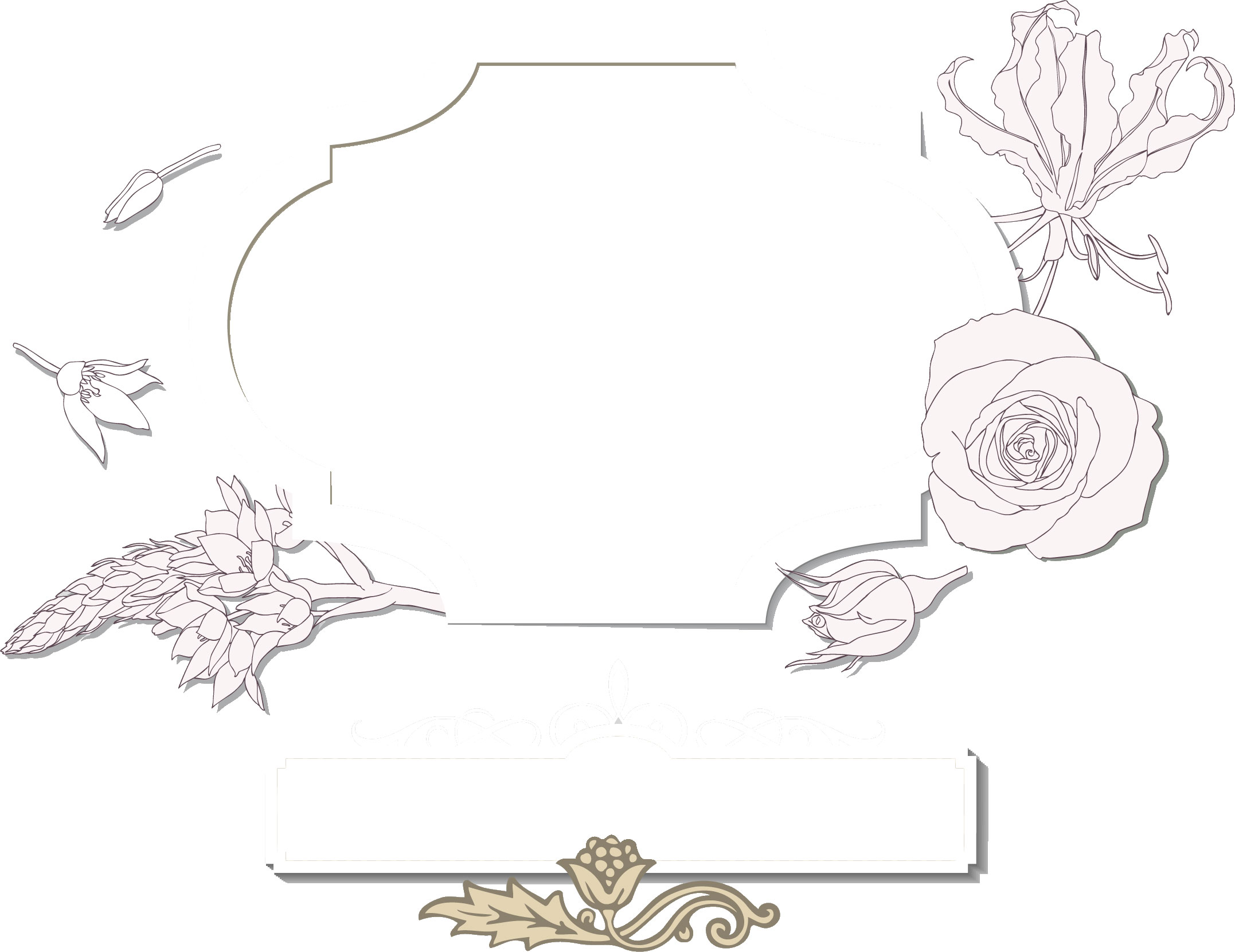 花のフレーム枠イラスト-白・つぼみ・多種