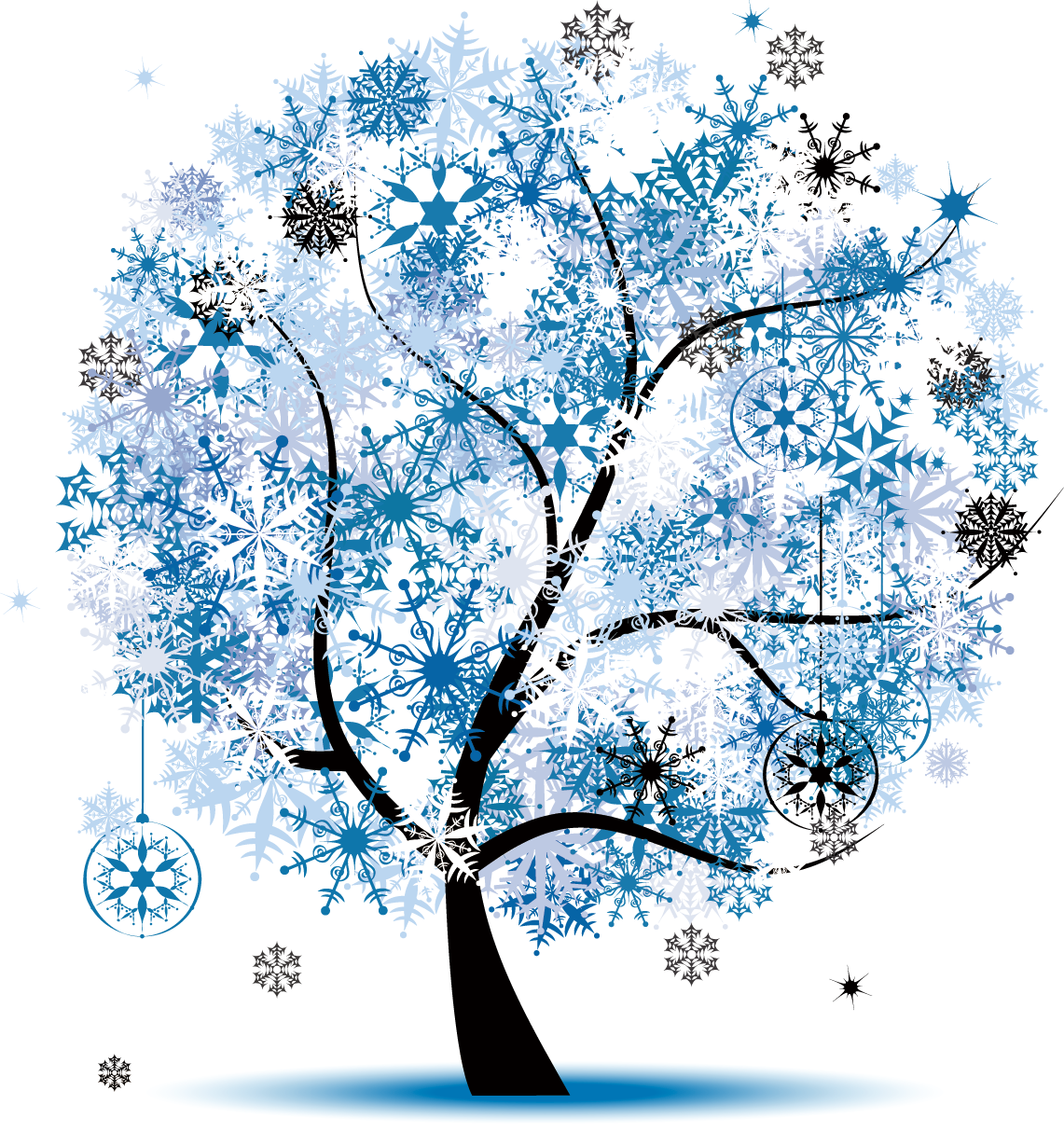 ポップでかわいい花のイラスト フリー素材 No 265 冬の樹木 青白水色