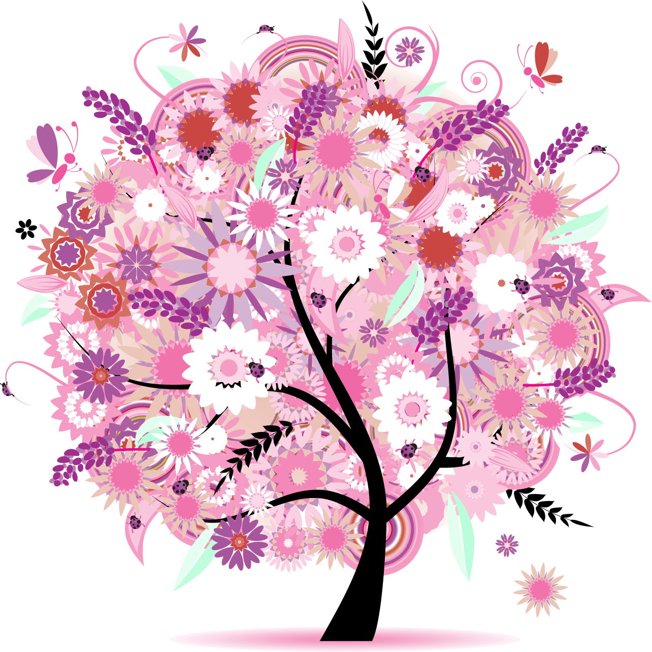 ポップでかわいい花のイラスト フリー素材 No 270 春の樹木と蝶