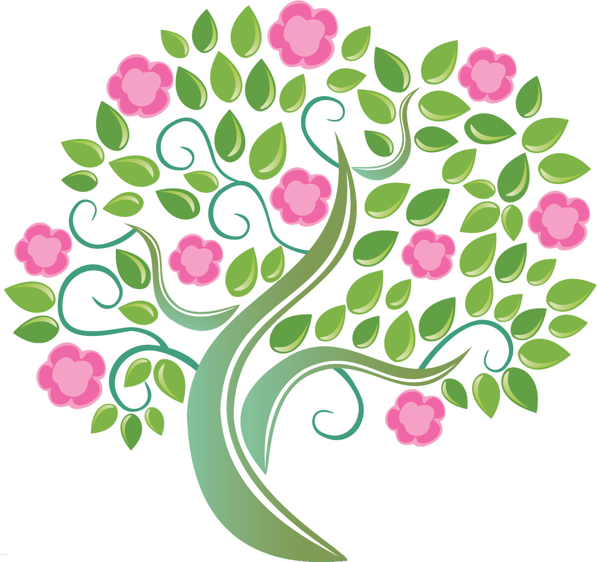 可愛い花のイラスト-夏の樹木・緑ピンク